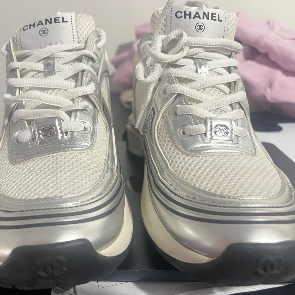 Chanel silver trainers